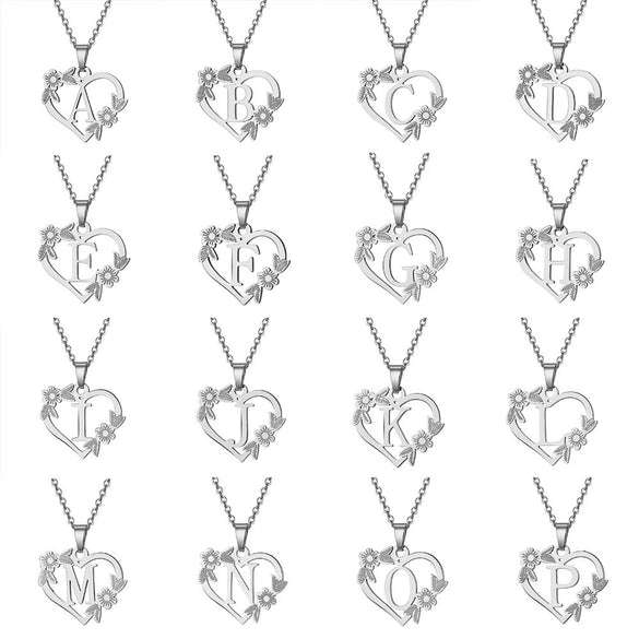 Women's Metal Alloy Necklace With Heart Flower Cut Out And Letters Pattern Electroplated O Word Chain