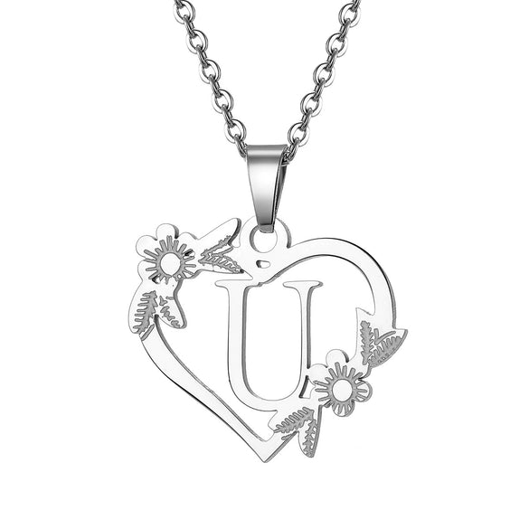 Women's Metal Alloy Necklace With Heart Flower Cut Out And Letters Pattern Electroplated O Word Chain