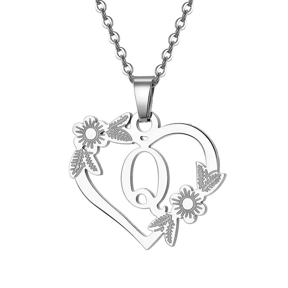 Women's Metal Alloy Necklace With Heart Flower Cut Out And Letters Pattern Electroplated O Word Chain