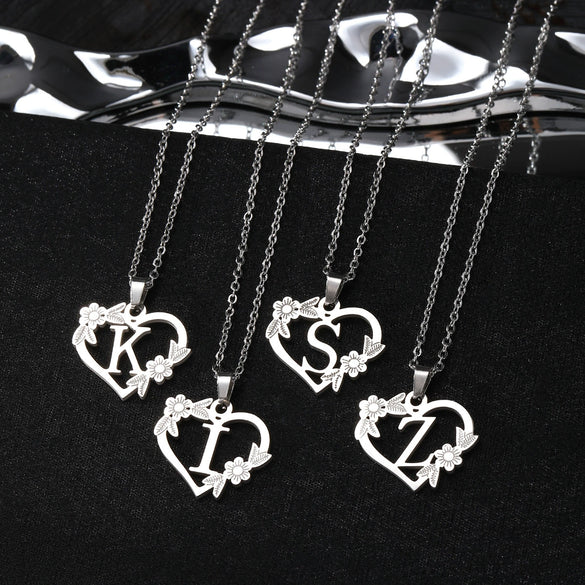 Women's Metal Alloy Necklace With Heart Flower Cut Out And Letters Pattern Electroplated O Word Chain