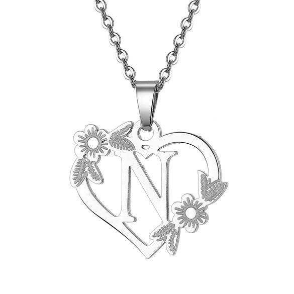 Women's Metal Alloy Necklace With Heart Flower Cut Out And Letters Pattern Electroplated O Word Chain