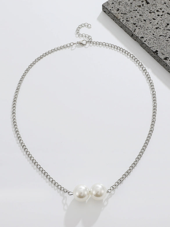 Women's Metal Alloy Pearl Necklace Punk Hiphop Creative Lock Heart Geometric Electroplated Thick Chain Clavicle Chain Sweater Chain