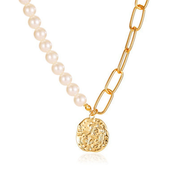 Women's Metal Alloy Pearl Necklace Punk Hiphop Creative Lock Heart Geometric Electroplated Thick Chain Clavicle Chain Sweater Chain