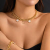 Women's Metal Aluminum Alloy Geometric Clover Pendant Necklace With Snake Bone Chain And Electroplating