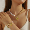 Women's Metal And Porcelain Heart Shape Love Pendant Clavicle Chain Necklace With Electroplating