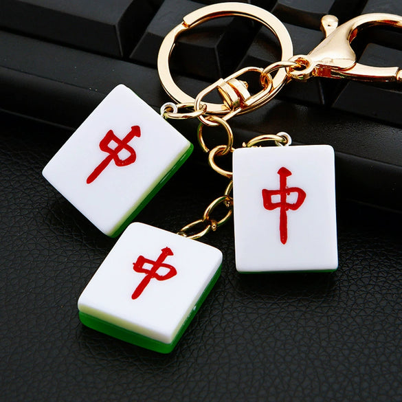 Women's Metal And Resin Cute Mahjong Pattern Keychain Bag Pendant