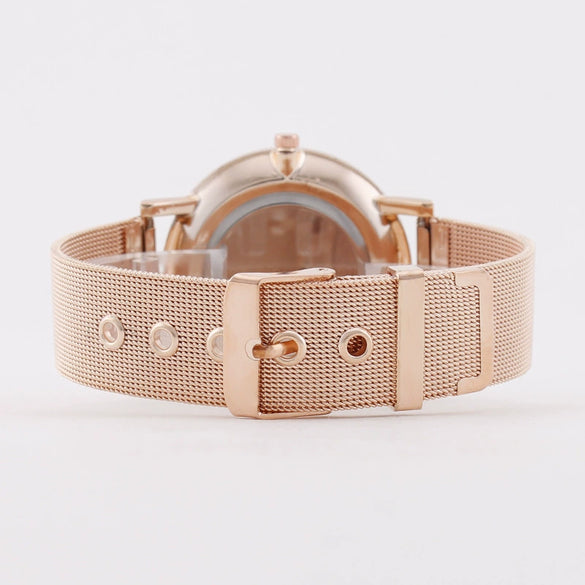 Women's Metal And Stainless Steel Mesh Strap Round Dial Fashion Quartz Watch