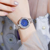Women's Metal And Stainless Steel Milan Belt Mesh Belt Diamondencrusted Round Dial Watch With Horseshoe Buckle