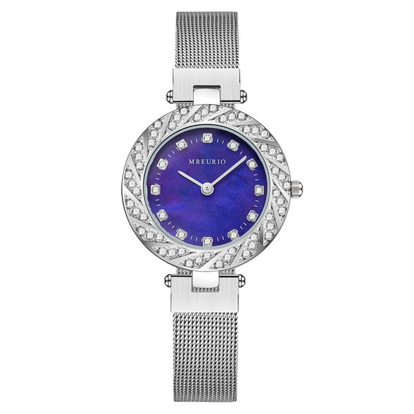 Women's Metal And Stainless Steel Milan Belt Mesh Belt Diamondencrusted Round Dial Watch With Horseshoe Buckle