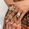Women's Metal Baroque Style Geometric And Flower Pattern Electroplated Ring With Imitation Pearl And Gemstone