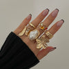 Women's Metal Baroque Style Geometric And Flower Pattern Electroplated Ring With Imitation Pearl And Gemstone