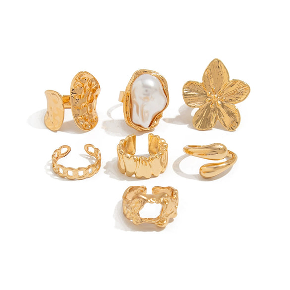 Women's Metal Baroque Style Geometric And Flower Pattern Electroplated Ring With Imitation Pearl And Gemstone