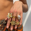 Women's Metal Baroque Style Geometric And Flower Pattern Electroplated Ring With Imitation Pearl And Gemstone