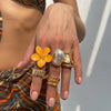 Women's Metal Baroque Style Geometric And Flower Pattern Electroplated Ring With Imitation Pearl And Gemstone