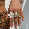 Women's Metal Baroque Style Geometric And Flower Pattern Electroplated Ring With Imitation Pearl And Gemstone