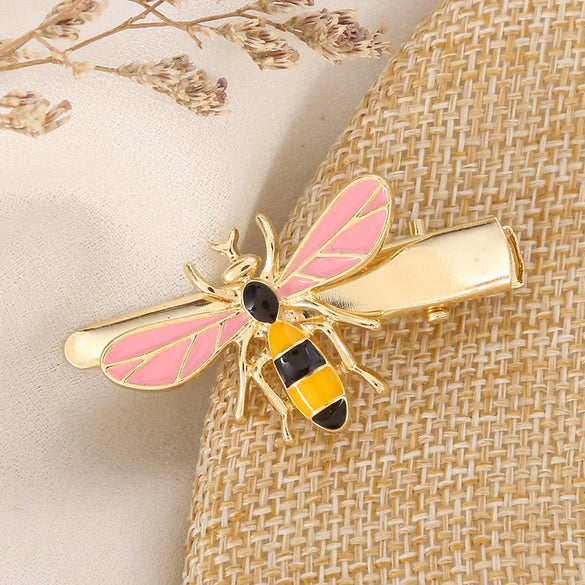 Women's Metal Bee Hairpin Side Clip With Dripping Oil Finish Animal Design Bangs Barrette And Delicate Hair Accessory