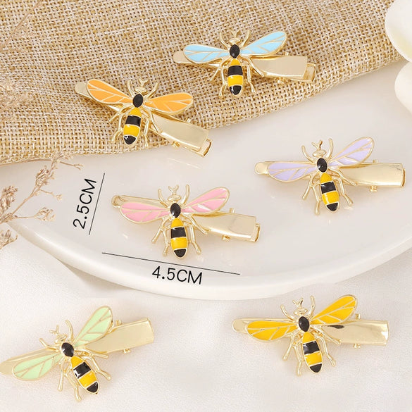 Women's Metal Bee Hairpin Side Clip With Dripping Oil Finish Animal Design Bangs Barrette And Delicate Hair Accessory