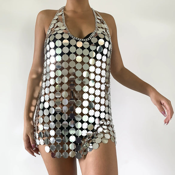 Women's Metal Body Chain With Sexy Sequins Bikini Tassel And Geometric Pattern Electroplated