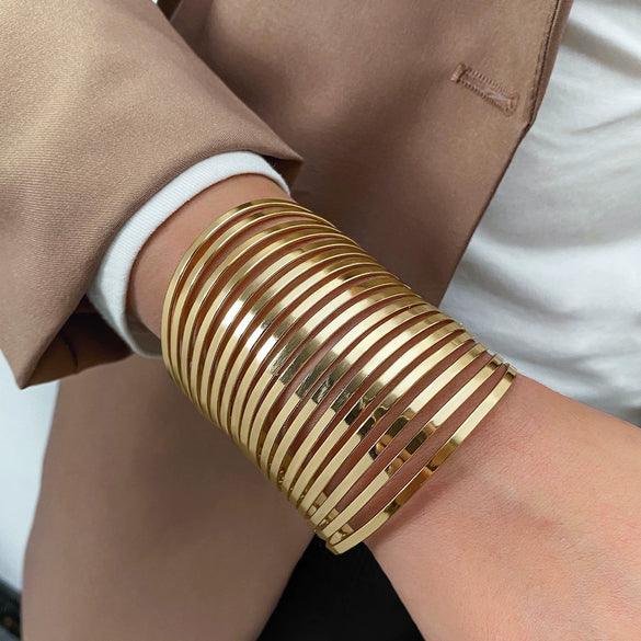 Women's Metal Bracelet Exaggerated Tribal Style Opening Carving Pattern Electroplated