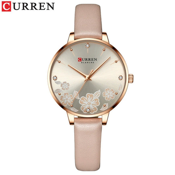 Women's Metal Case Imitation Leather Strap Round Dial Printed Rhinestone Casual Watch