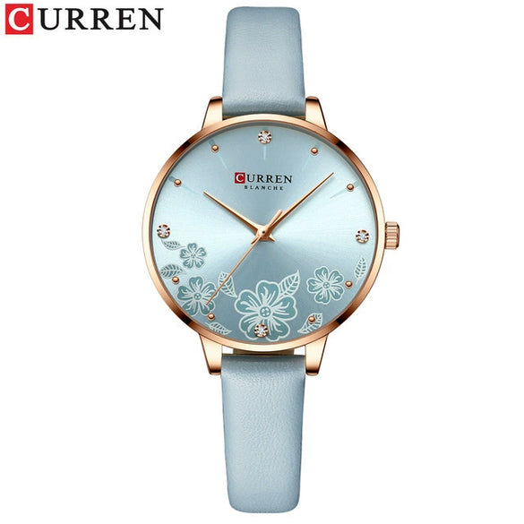 Women's Metal Case Imitation Leather Strap Round Dial Printed Rhinestone Casual Watch