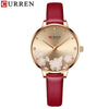 Women's Metal Case Imitation Leather Strap Round Dial Printed Rhinestone Casual Watch
