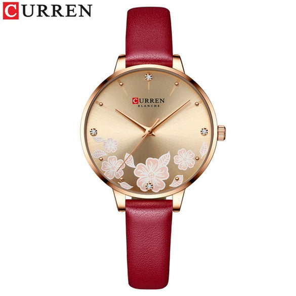 Women's Metal Case Imitation Leather Strap Round Dial Printed Rhinestone Casual Watch