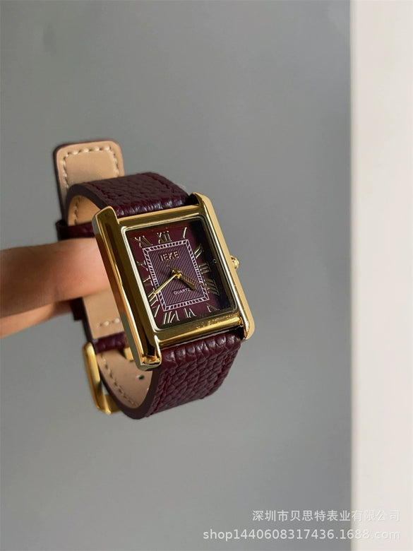 Women's Metal Case Square Dial Imitation Leather Strap Quartz Fashion Watch