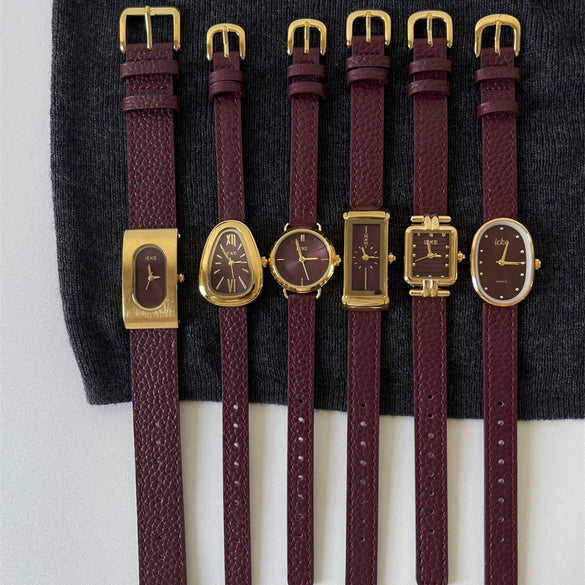 Women's Metal Case Square Dial Imitation Leather Strap Quartz Fashion Watch