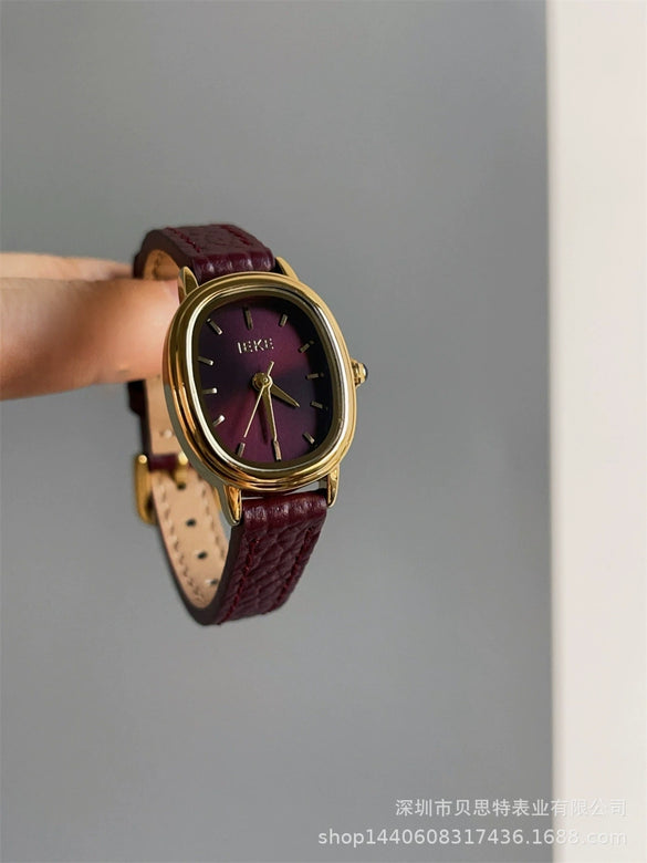 Women's Metal Case Square Dial Imitation Leather Strap Quartz Fashion Watch