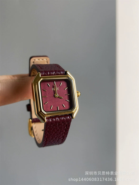 Women's Metal Case Square Dial Imitation Leather Strap Quartz Fashion Watch