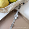 Women's Metal Chain And Stainless Steel Strap Watch With Oval Dial And Pointer Type Compact And Fashion Style