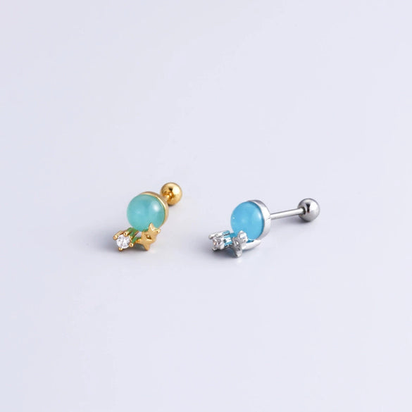 Women's Metal Double Head Screw Thin Rod Zircon Ear Nail With Flower Design And Electroplating