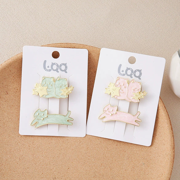 Women's Metal Duckbill Hairpin With Japanese Cartoon Star Cat Design And Electroplating Treatment