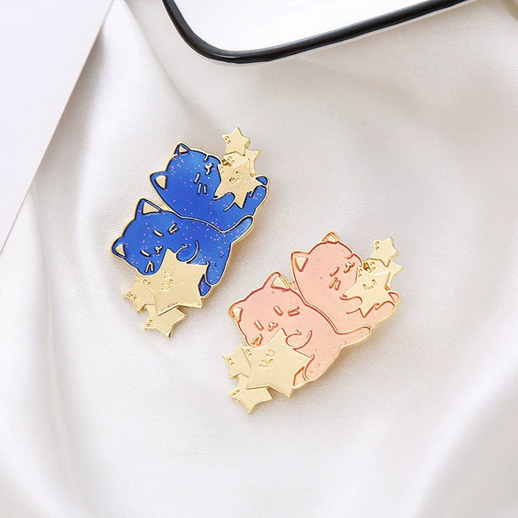 Women's Metal Duckbill Hairpin With Japanese Cartoon Star Cat Design And Electroplating Treatment