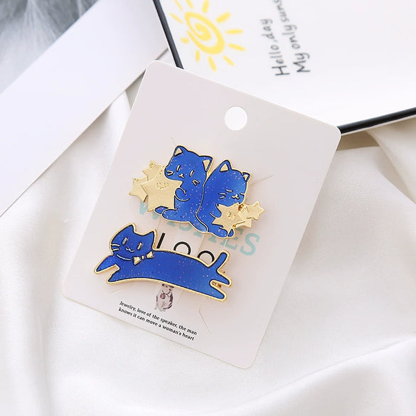 Women's Metal Duckbill Hairpin With Japanese Cartoon Star Cat Design And Electroplating Treatment