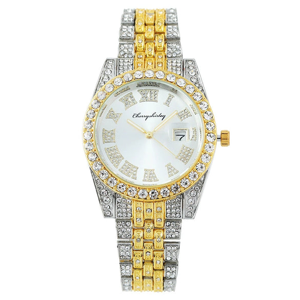 Women's Metal Fashion Watch With Roman Pattern And Round Dial