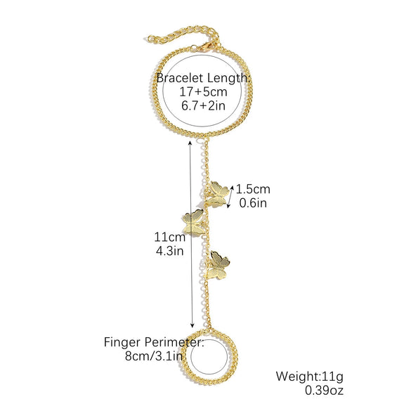 Women's Metal Finger Bracelet With Bow Drop Shape And Geometric Pattern Electroplated