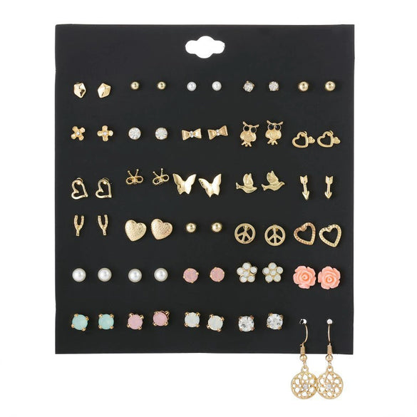 Women's Metal Floret Microinlay Alloy Earrings Set