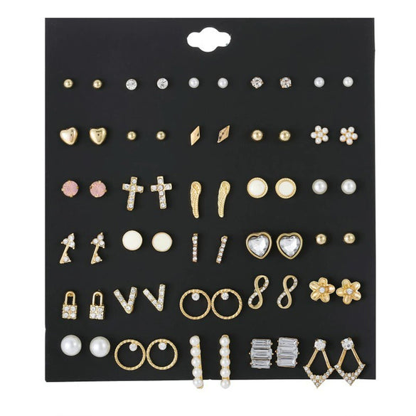 Women's Metal Floret Microinlay Alloy Earrings Set