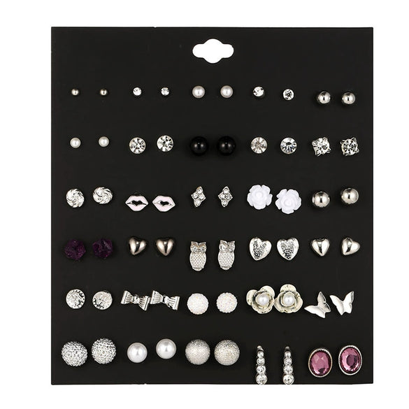 Women's Metal Floret Microinlay Alloy Earrings Set