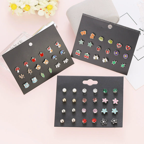 Women's Metal Floret Microinlay Alloy Earrings Set