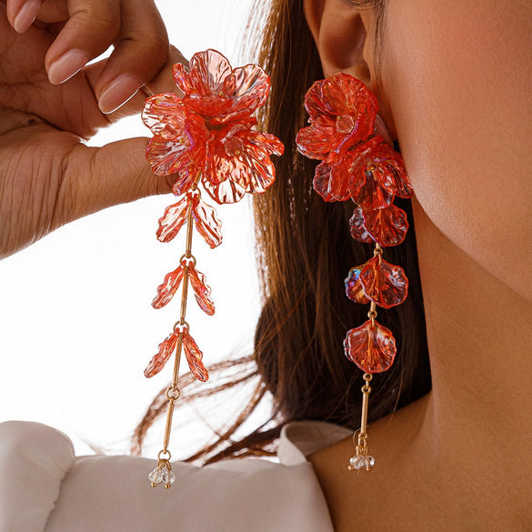 Women's Metal Flower Scallop Tassel Electroplated Earrings