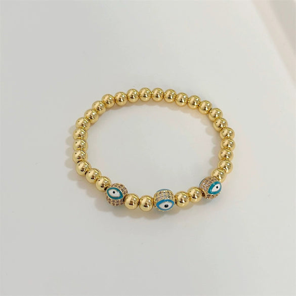 Women's Metal Geometric Handwoven Microinlaid Beads Devil's Eye Bracelet Jewelry