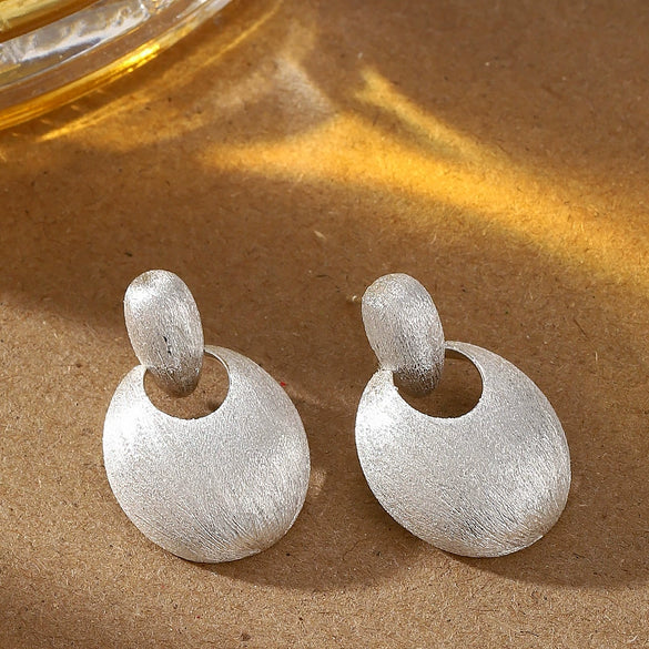 Women's Metal Geometric Hoop Earrings With Handdrawn Brushed Finish Minimalist Statement Jewelry