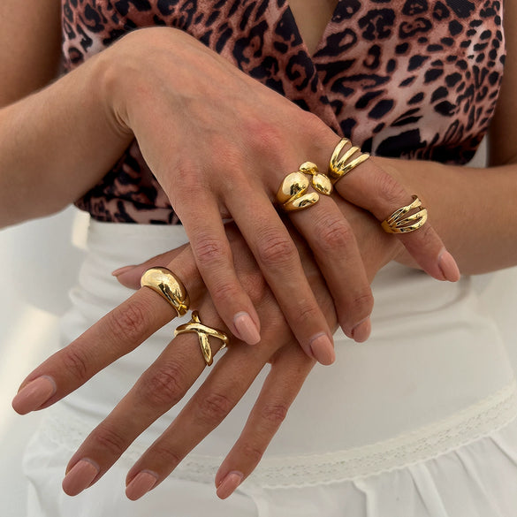 Women's Metal Geometric Irregular Pleated Open Water Drop Ring With Electroplating
