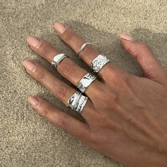 Women's Metal Geometric Irregular Pleated Open Water Drop Ring With Electroplating