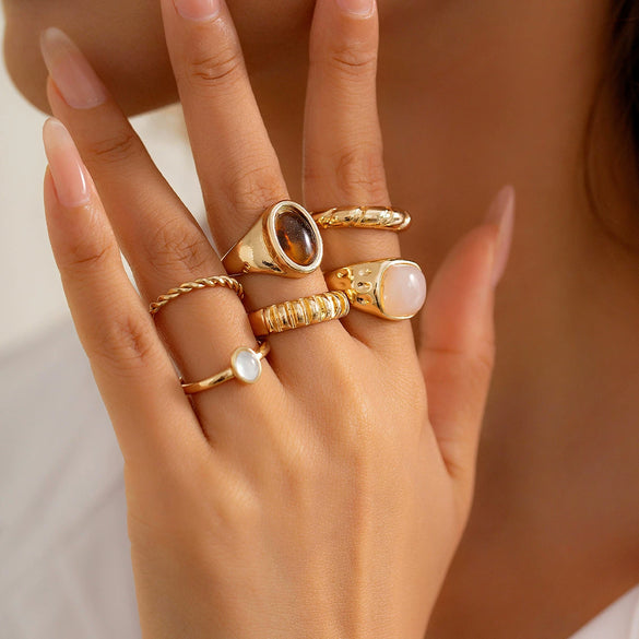Women's Metal Geometric Pattern Electroplated Irregular Gem Ring