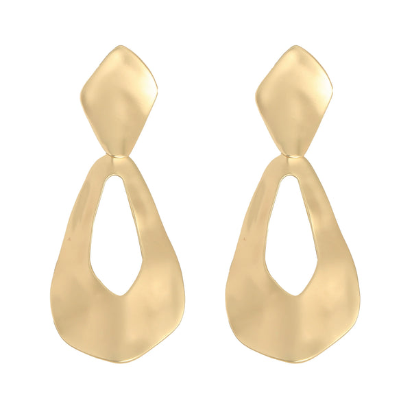 Women's Metal Geometric Water Drop Statement Earrings With Diamond Pattern And Long Dangle Design