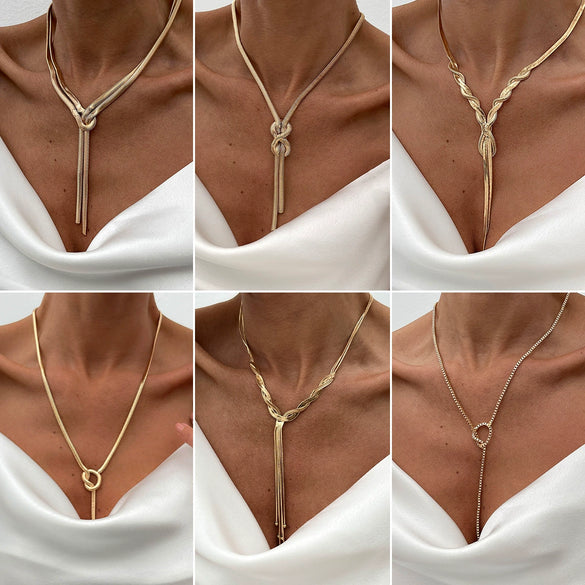 Women's Metal Geometric Woven Snake Bone Chain Clavicle Necklace With Electroplating